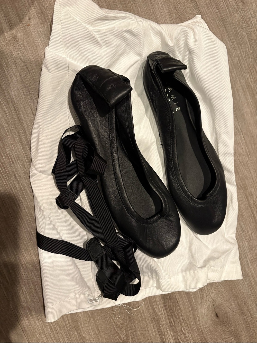 Jamie Haller Black Leather Ballet Flats with Ankle Tie 36